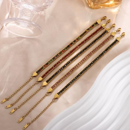 Stainless Steel Jewelry Bracelet 304 Stainless Steel with 5cm extender chain fashion jewelry & for woman & with rhinestone golden 10mm Sold Per Approx 17 cm Strand