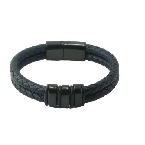 PU Leather Cord Bracelets Microfiber PU with 304 Stainless Steel Vacuum Ion Plating fashion jewelry & for man Sold By PC