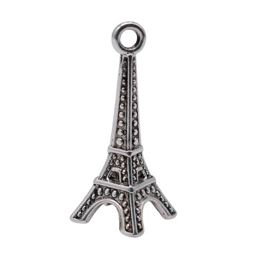Pendentifs en alliage de zinc, Tour Eiffel, Plaqué de couleur d'argent, DIY, 29x11x11mm, Vendu par PC