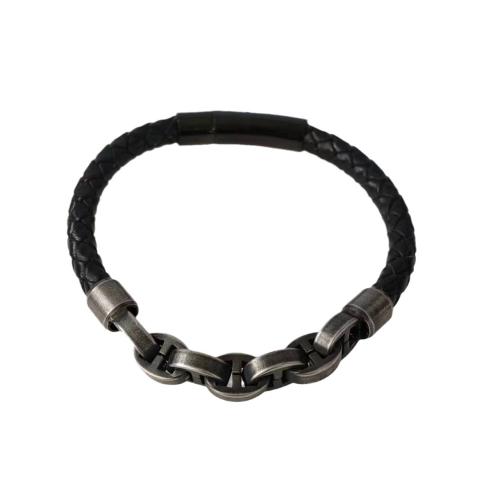 PU Leather Cord Bracelets, with 304 Stainless Steel, fashion jewelry & different length for choice & for man, black, Sold By PC