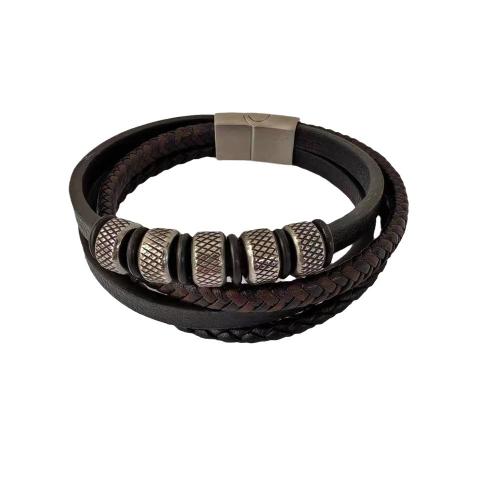 PU Leather Cord Bracelets, with 304 Stainless Steel, Vacuum Ion Plating, fashion jewelry & different length for choice & for man, more colors for choice, Sold By PC