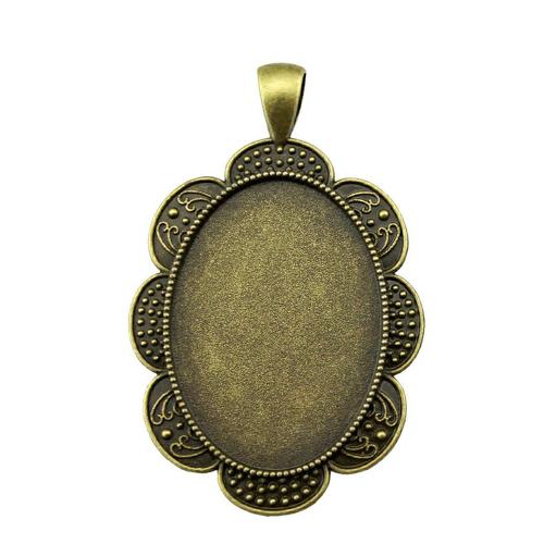 Tibetan Style Pendant Cabochon Setting, Flower, antique bronze color plated, DIY, Inside size:25x35mm, Sold By PC