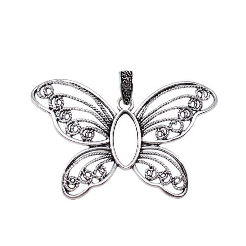 Tibetan Style Pendant Cabochon Setting, Butterfly, antique silver color plated, DIY, 76x49mm, Sold By PC