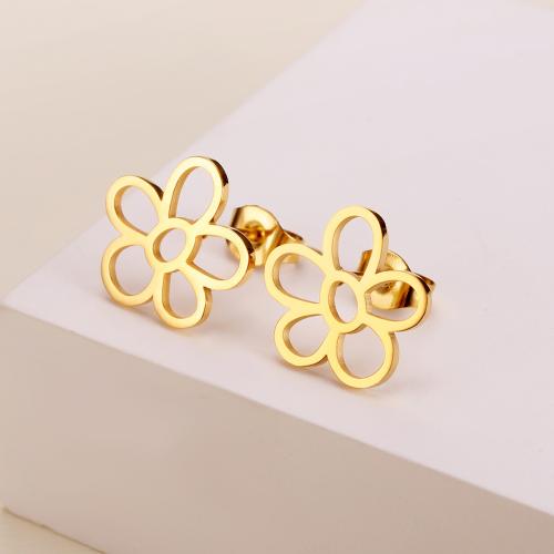 Titanium Steel  Earring, Flower, gold color plated, for woman, nickel, lead & cadmium free, 13x13mm, Sold By Pair
