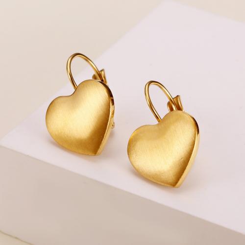Titanium Steel  Earring, Heart, gold color plated, for woman, 14x21mm, Sold By Pair