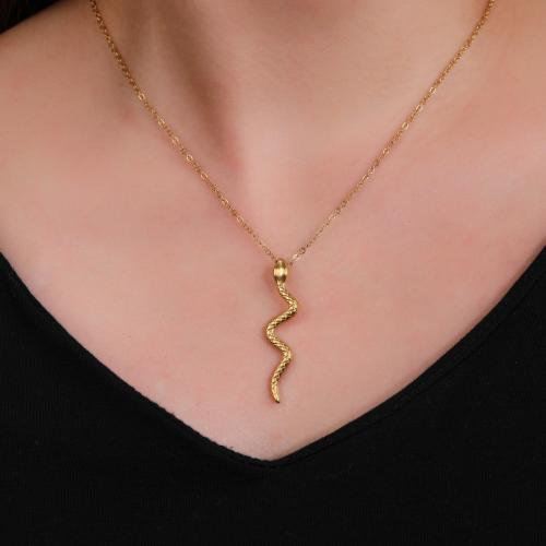 Edelstahl Schmuck Halskette, 304 Edelstahl, mit Verlängerungskettchen von 7CM, Schlange, goldfarben plattiert, für Frau, 10x41mm, Länge:45 cm, verkauft von PC