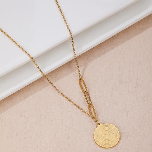 Titanium Steel Necklace, with 6CM extender chain, Round, gold color plated, for woman, 18x20mm, Sold By PC