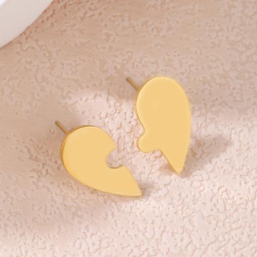 Titanium Steel  Earring, Heart, gold color plated, for woman, 10x17x3.90mm, Sold By PC