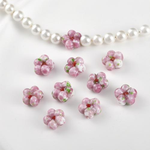 Handgemaakte Lampwork Beads, Bloem, DIY, roze, Size about 14-15mm, thickness about 7-7.9mm, Gat:Ca 1.5mm, Verkocht door PC