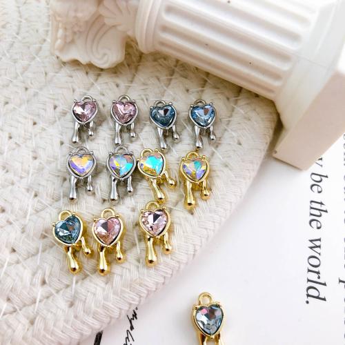 Tibetan Style Pendants, Heart, plated, DIY & micro pave cubic zirconia, more colors for choice, nickel, lead & cadmium free, 14x7x4mm, Hole:Approx 1.5mm, 6PCs/Bag, Sold By Bag