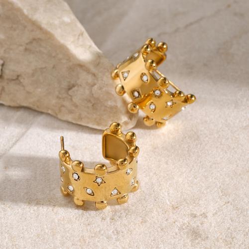 Stainless Steel Stud Earrings 304 Stainless Steel plated fashion jewelry & for woman & with rhinestone Sold By Pair