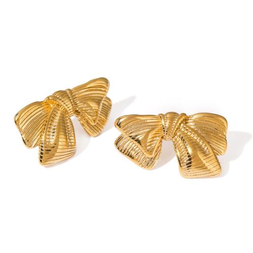 Stainless Steel Stud Earrings 304 Stainless Steel Bowknot 18K gold plated fashion jewelry & for woman Sold By Pair