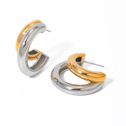Stainless Steel Stud Earrings, 304 Stainless Steel, 18K gold plated, fashion jewelry & for woman, 24.20x31mm, Sold By Pair