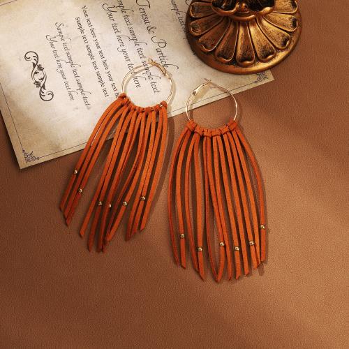 Tibetan Style Drop Earrings, with Velveteen, fashion jewelry & for woman, more colors for choice, 150x50mm, Sold By Pair