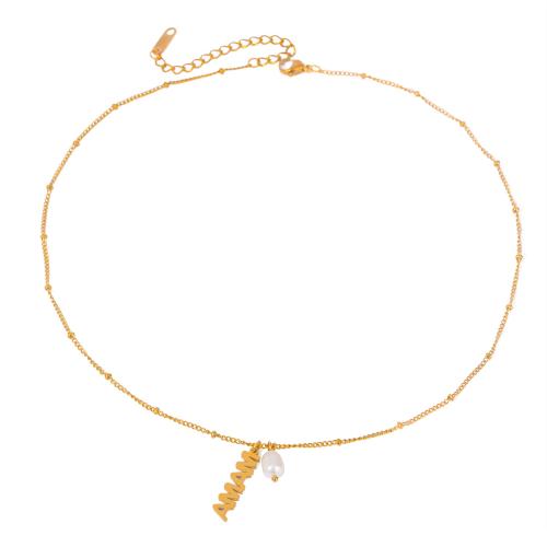 Stainless Steel Jewelry Necklace 304 Stainless Steel with Freshwater Pearl with 5cm extender chain 18K gold plated fashion jewelry & for woman Length 40 cm Sold By PC