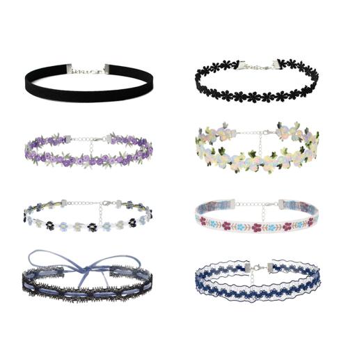 Collar halskæde, Lace, med Zinc Alloy, mode smykker & forskellige stilarter for valg & for kvinde, Solgt af sæt