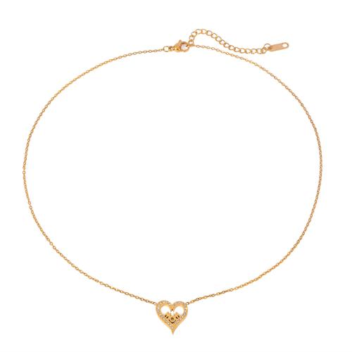 Stainless Steel Jewelry Necklace 304 Stainless Steel with 5cm extender chain Heart 18K gold plated fashion jewelry & for woman & with rhinestone Sold By PC