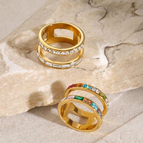 Cubic Zirconia nerezové prst prsten, 304 Stainless Steel, s Cubic Zirconia, 18K pozlacené, Dvojitá vrstva & módní šperky & pro ženy, více barev na výběr, Prodáno By PC