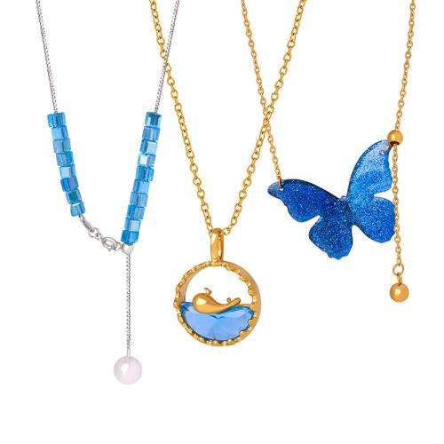 Messing Halskette, mit Kristall & Kunststoff Perlen, plattiert, Modeschmuck & verschiedene Stile für Wahl & für Frau, verkauft von PC