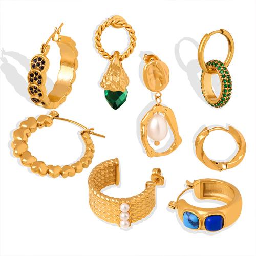 Boucle d'oreille Acier Titane, Placage, bijoux de mode & styles différents pour le choix & pour femme & avec strass, plus de couleurs à choisir, Vendu par paire