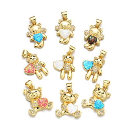 Cubic Zirconia Micro Pave Brass Pendant, with Opal, Bear, plated, DIY & different styles for choice & micro pave cubic zirconia, more colors for choice, Sold By PC