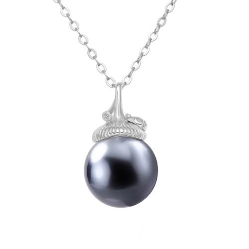 Cubic Zircon Micro Pave 925 Sterling Silver Necklace with Shell Pearl & micro pave cubic zirconia Sold By PC