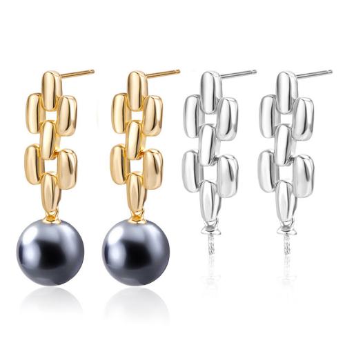 925 Sterling Silver Stud Earrings, with Shell Pearl, different styles for choice, more colors for choice, 33mm, Sold By Pair