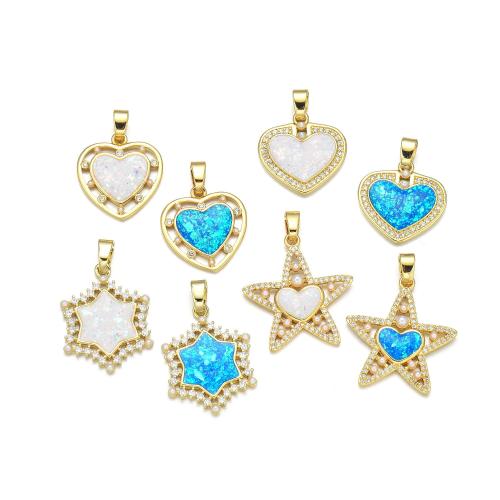 Cubic Zirconia Micro Pave Brass Pendant, with Seedbead & Opal, plated, DIY & different styles for choice & micro pave cubic zirconia, more colors for choice, Sold By PC