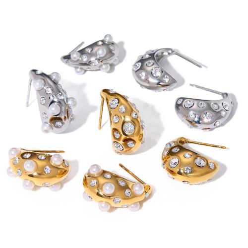 Edelstahl Ohrringe, 304 Edelstahl, mit Kunststoff Perlen, plattiert, verschiedene Stile für Wahl & Micro pave Zirkonia & für Frau, keine, verkauft von Paar