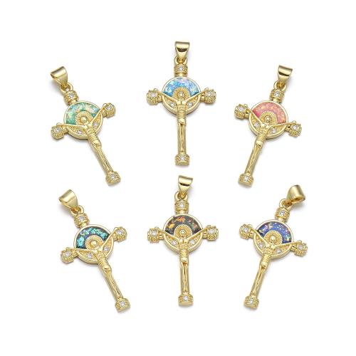 Cubic Zirconia Micro Pave Brass Pendant, with Opal, Cross, plated, DIY & micro pave cubic zirconia, more colors for choice, Sold By PC