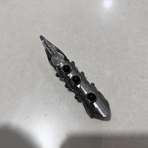 Zinklegierung Fingerring , mit Kunststoff Perlen, plattiert, Punk-Stil & unisex, schwarz, verkauft von PC
