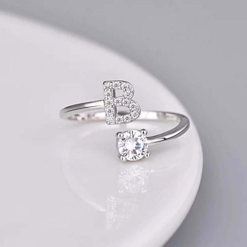 Zinc Alloy Finger Ring plated letters are from A to Z & Unisex & micro pave cubic zirconia silver color Sold By PC