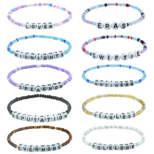 Acrylic Bracelets, with Seedbead, 10 pieces & Bohemian style & for woman, more colors for choice, Sold By Set