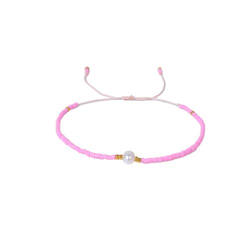 Seedbead bracelet, avec corde de cire & perle d'eau douce cultivée, fait à la main, pour femme, plus de couleurs à choisir, Longueur:16 cm, Vendu par PC