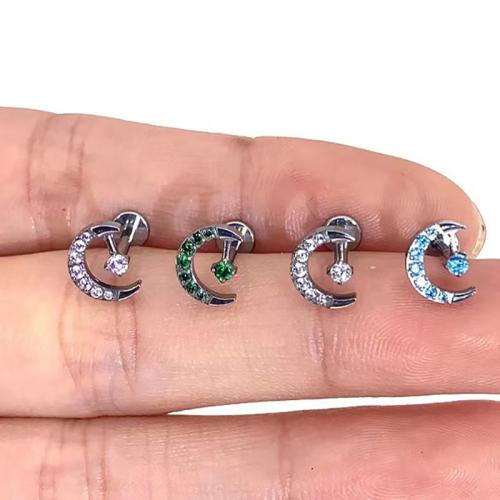 Titanium Steel  Earring, Titanium Alloy, plated, Unisex & different size for choice & micro pave cubic zirconia, more colors for choice, 5PCs/Bag, Sold By Bag