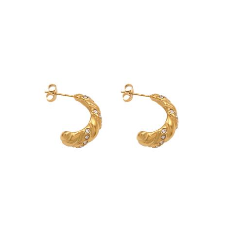 Titanium Steel Stud Earring, gold color plated, micro pave cubic zirconia & for woman, 20x8mm, Sold By Pair