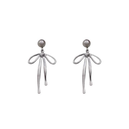 304 Stainless Steel Drop Earring, Bowknot, plated, for woman & hollow, more colors for choice, 20x40mm, Sold By Pair