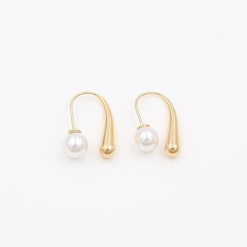 304 Stainless Steel Split Earring with Plastic Pearl plated fashion jewelry & for woman 25mm Sold By Pair