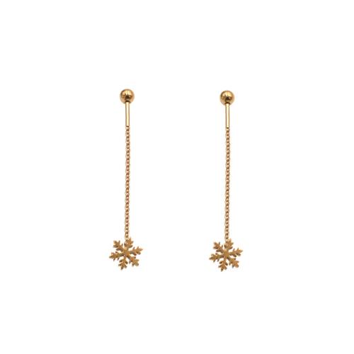 Titanium Steel Thread Through Earrings, Snowflake, gold color plated, fashion jewelry & for woman, 36mm, Sold By Pair