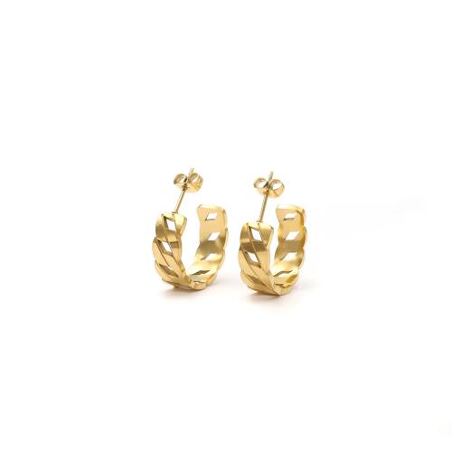 304 rostfritt stål Stud Earring, Geometriskt mönster, guldfärg pläterade, mode smycken & för kvinna & ihålig, 21.60x17.60mm, Säljs av Par