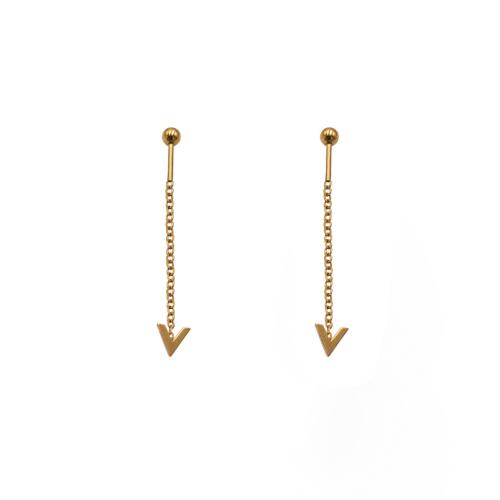 304 Stainless Steel Thread Through Earrings, Letter V, gold color plated, fashion jewelry & for woman, 27mm, Sold By Pair