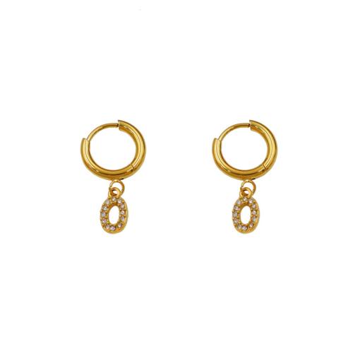 Titanium Steel Huggie Hoop Drop Earring, Number, gold color plated, different styles for choice & micro pave cubic zirconia & for woman, 5x22mm, Sold By Pair