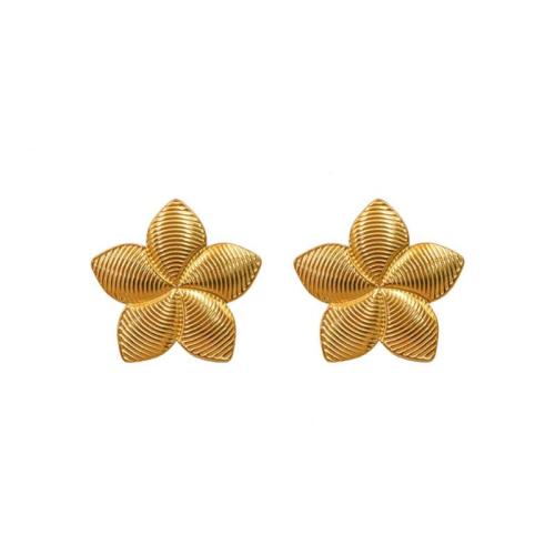304 Stainless Steel Stud Earring Flower plated fashion jewelry & for woman Sold By Pair