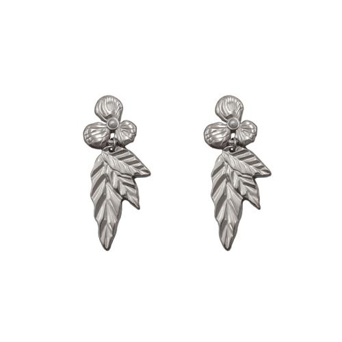 304 Stainless Steel Drop Earring with Plastic Pearl Leaf plated fashion jewelry & for woman Sold By Pair