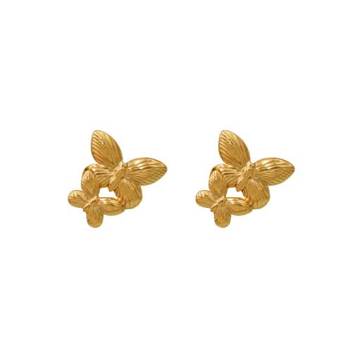 Titanium Steel Stud Earring, Butterfly, plated, fashion jewelry & for woman, more colors for choice, 23x25mm, Sold By Pair