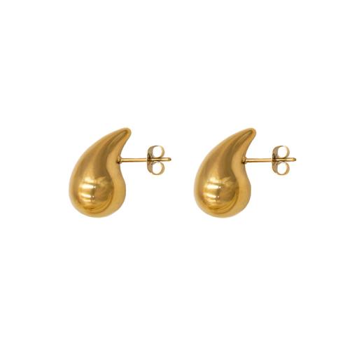 Acier titane boucle d oreille dormeuse, larme, Placage de couleur d'or, bijoux de mode & pour femme, 12x20mm, Vendu par paire