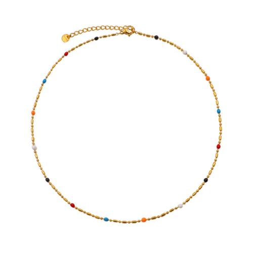 Aço inoxidável 304 colar, with 2inch extender chain, cromado de cor dourada, joias de moda & para mulher & esmalte, comprimento Aprox 15.4 inchaltura, vendido por PC