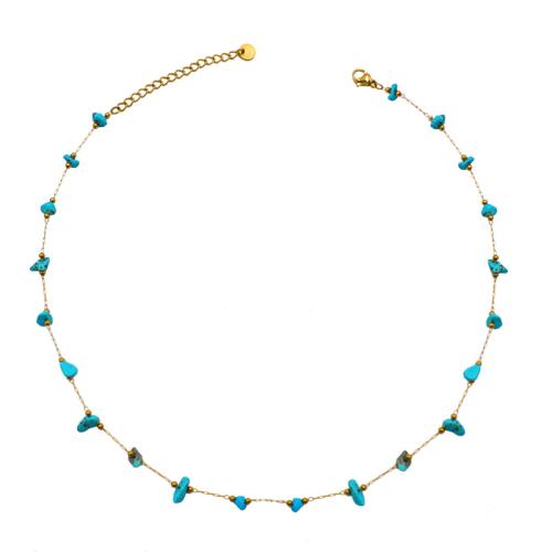 Acier inoxydable 304 collier, avec turquoise, avec 2inch chaînes de rallonge, Placage de couleur d'or, bijoux de mode & pour femme, Longueur:Environ 15.4 pouce, Vendu par PC