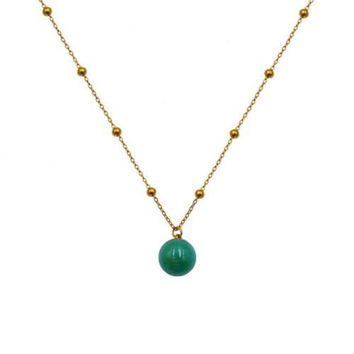 304 rostfritt stål Halsband, med Emerald, med 2inch extender kedja, Rund, guldfärg pläterade, oval kedja & för kvinna, Längd Ca 15.4 inch, Säljs av PC