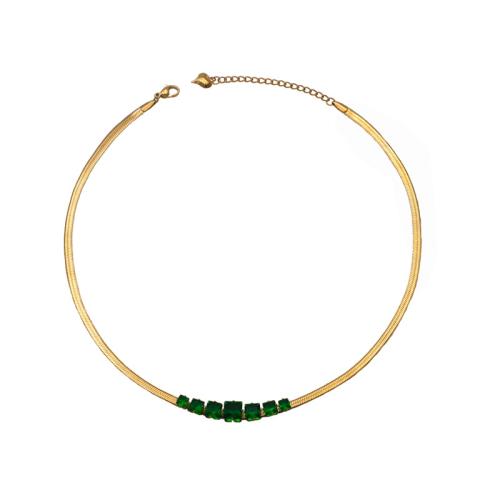 304 Edelstahl Halskette, mit Glas, mit Verlängerungskettchen von 2.36inch, goldfarben plattiert, Schlangekette & für Frau, Länge ca. 15.4 ZollInch, verkauft von PC